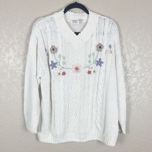 Vintage white grandma floral embroidered sweater